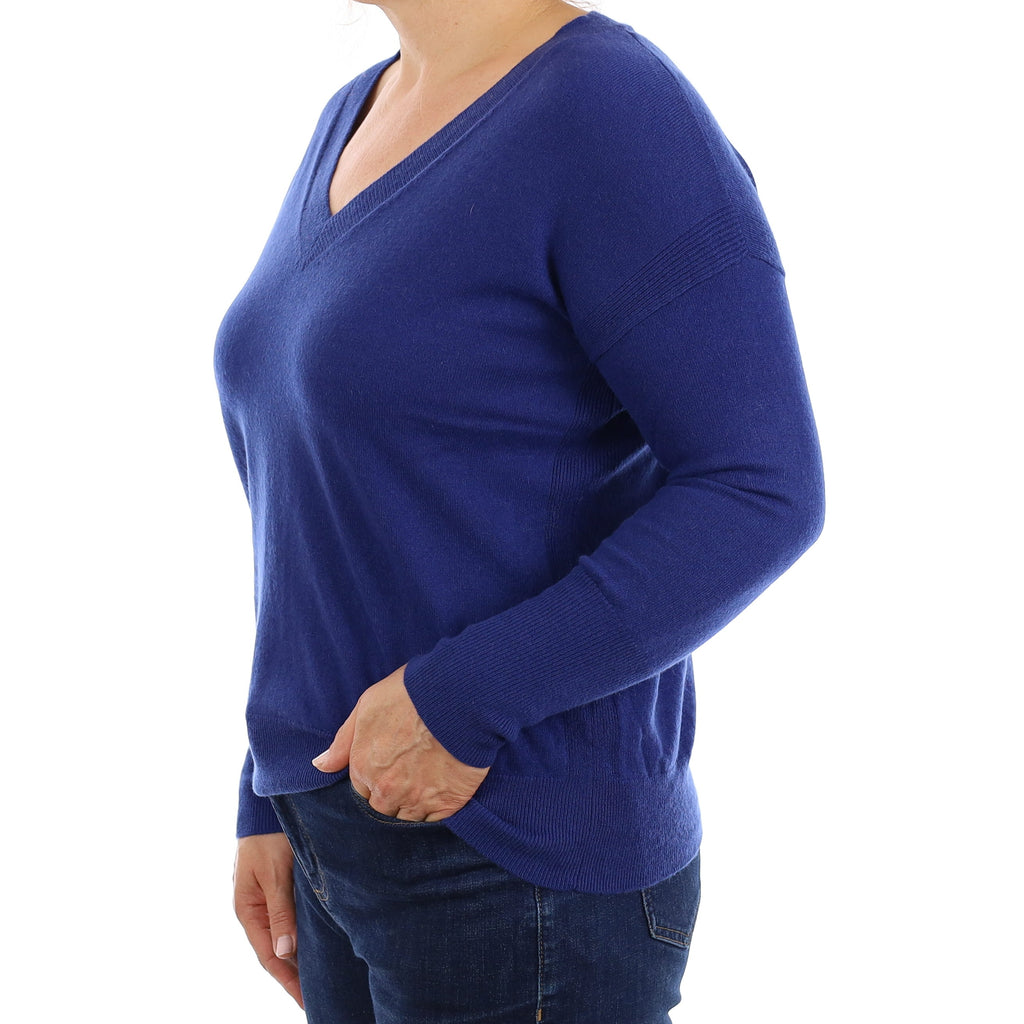 Admiral Blue Cashmere V Neck Jumper Medium