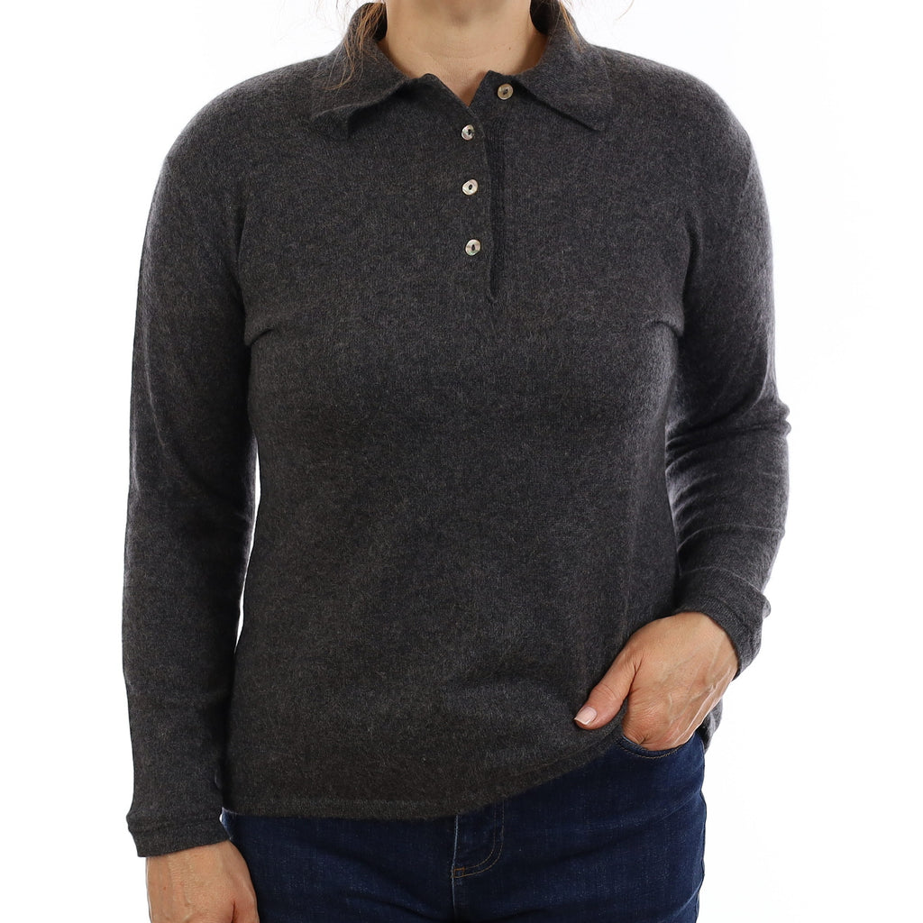 Italian Granite Grey Cashmere 1/4 Button Jumper Medium