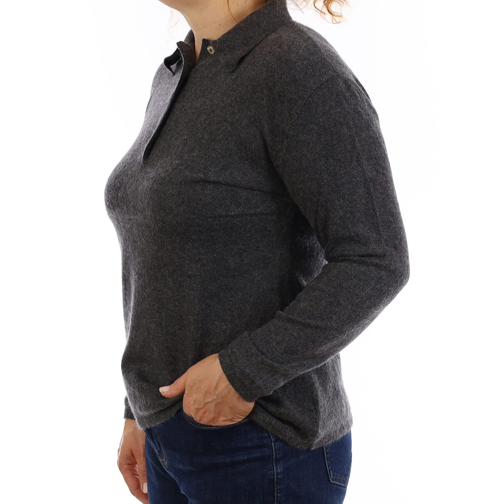 Italian Granite Grey Cashmere 1/4 Button Jumper Medium