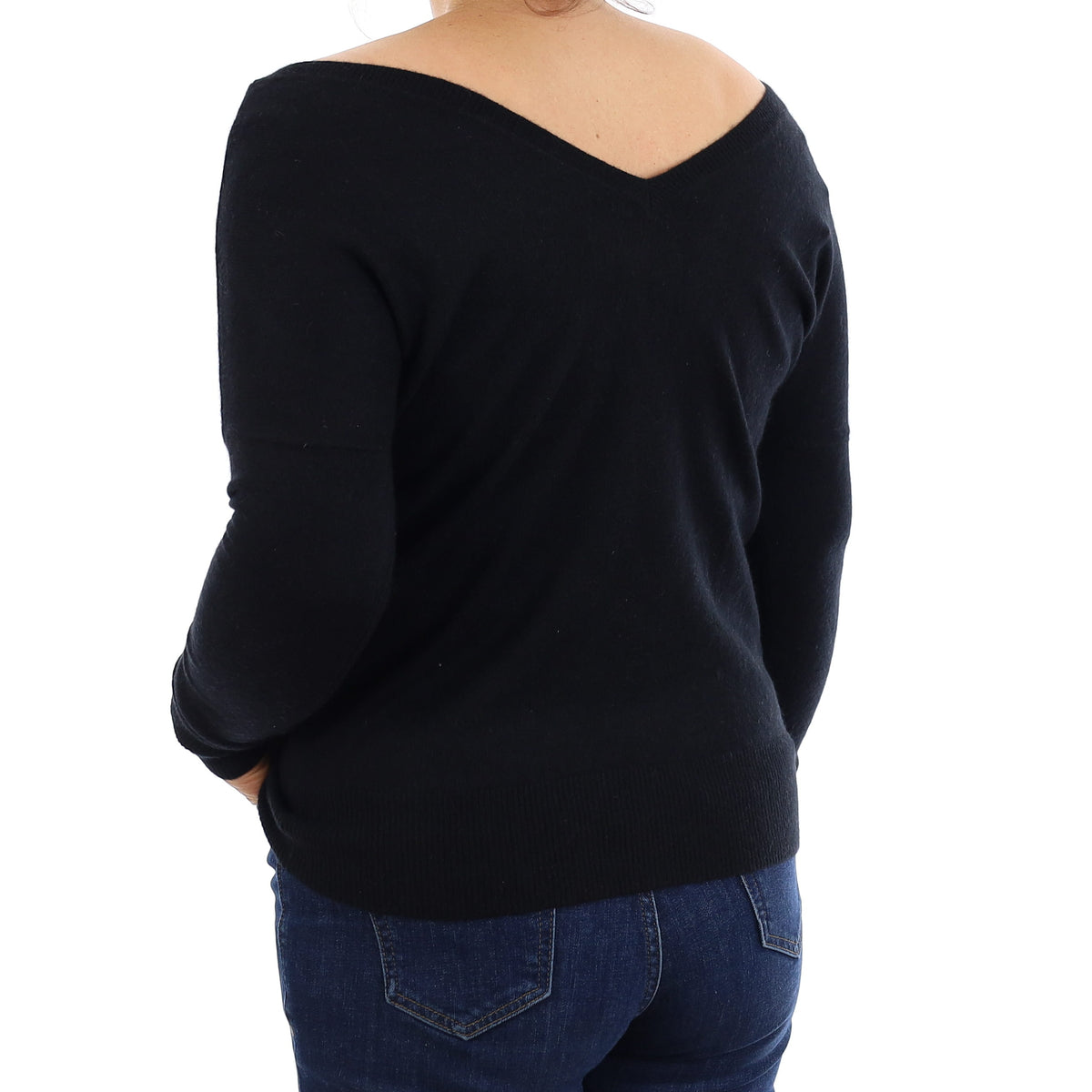 Black Sequinned Cashmere V Neck Jumper Medium