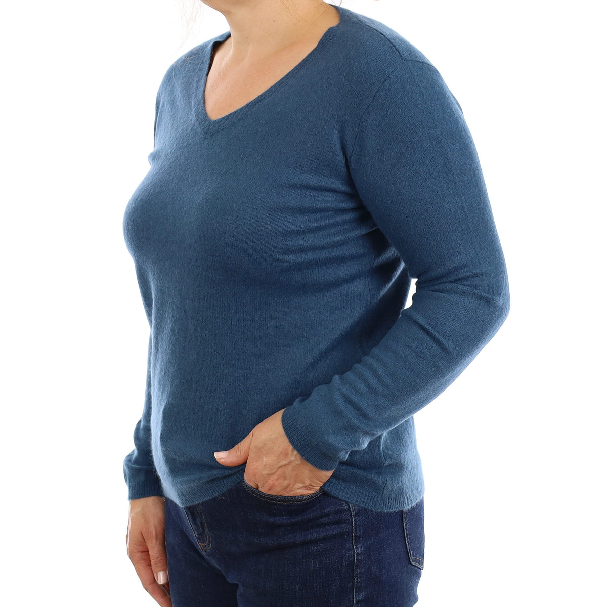 Petrol Blue Cashmere V Neck Jumper Medium