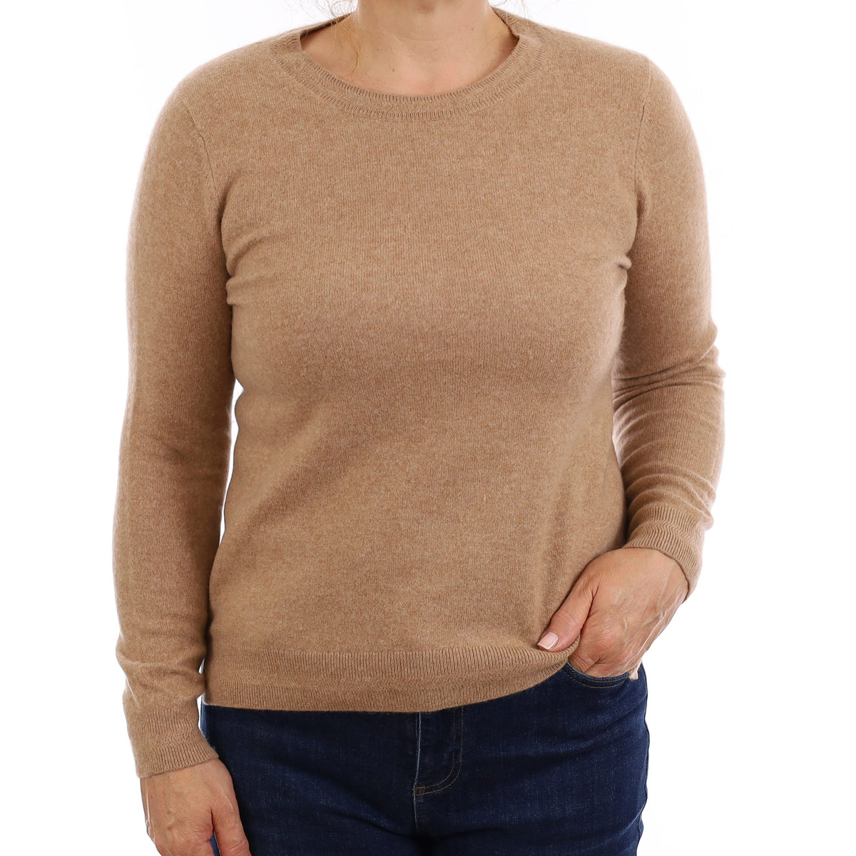 Fudge Brown Cashmere Crew Neck Jumper Medium