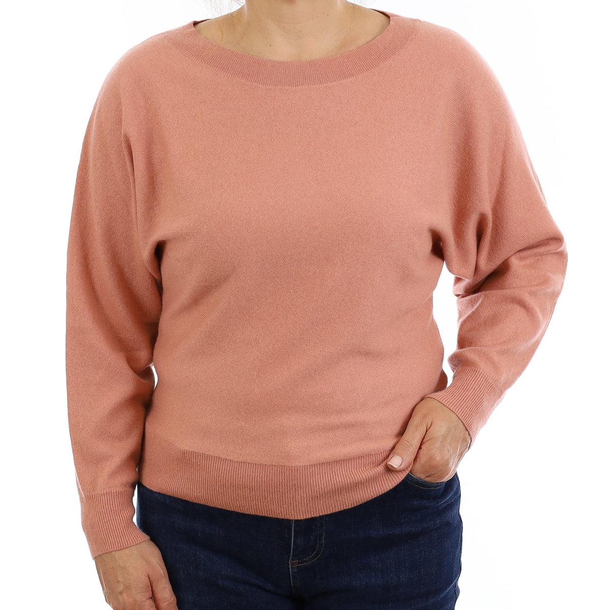 Nude Pink Cashmere Batwing Crew Neck Jumper Medium