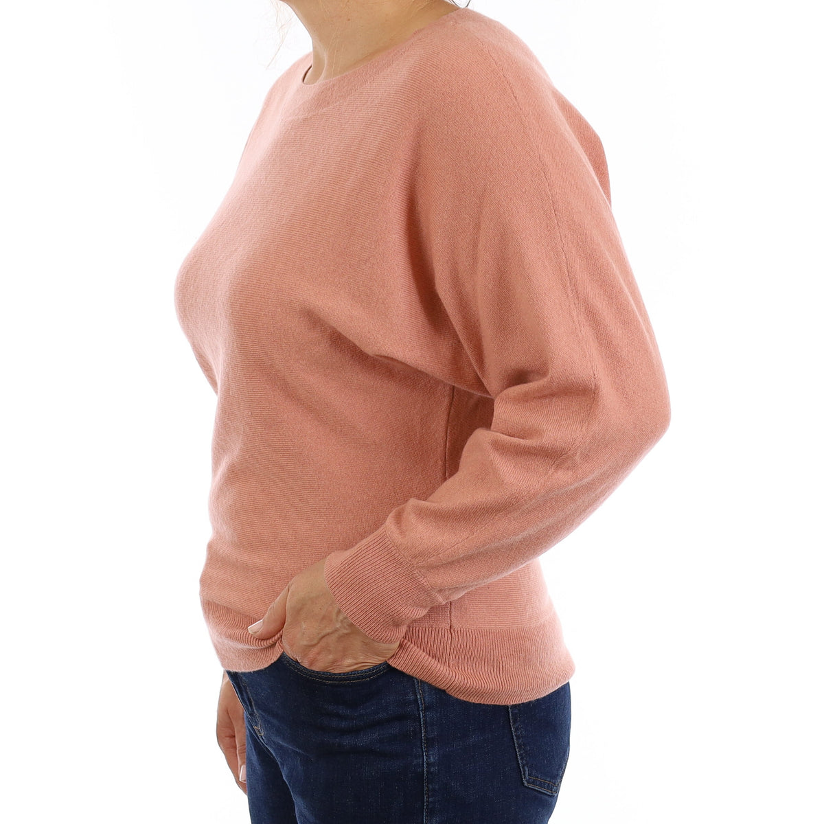 Nude Pink Cashmere Batwing Crew Neck Jumper Medium
