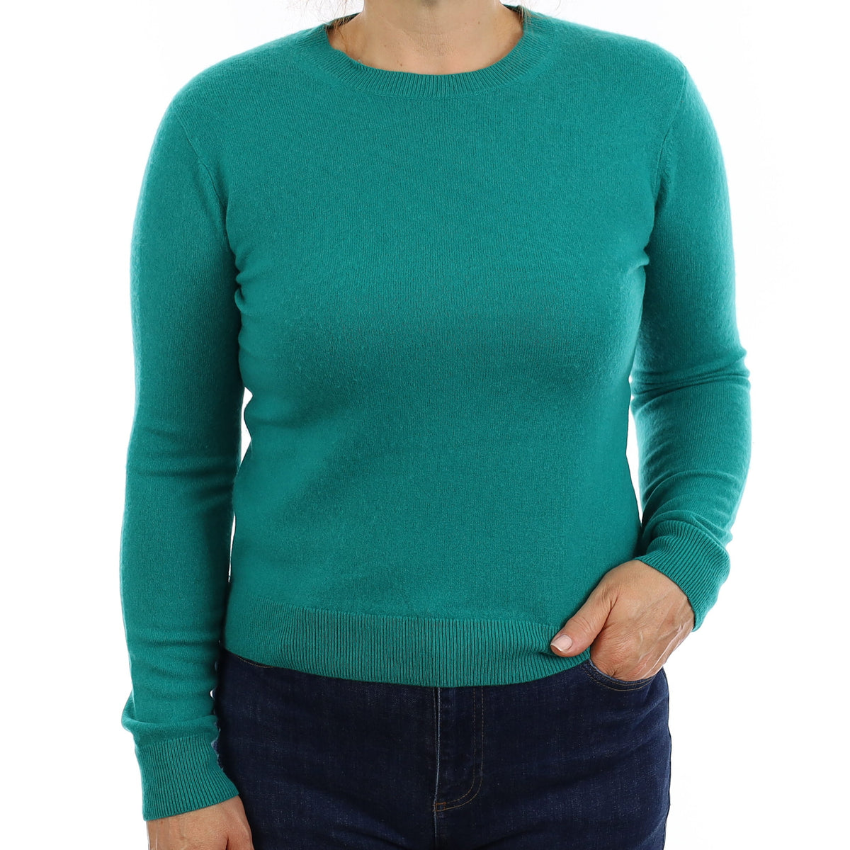 Peacock Green Cashmere Crew Neck Jumper Medium