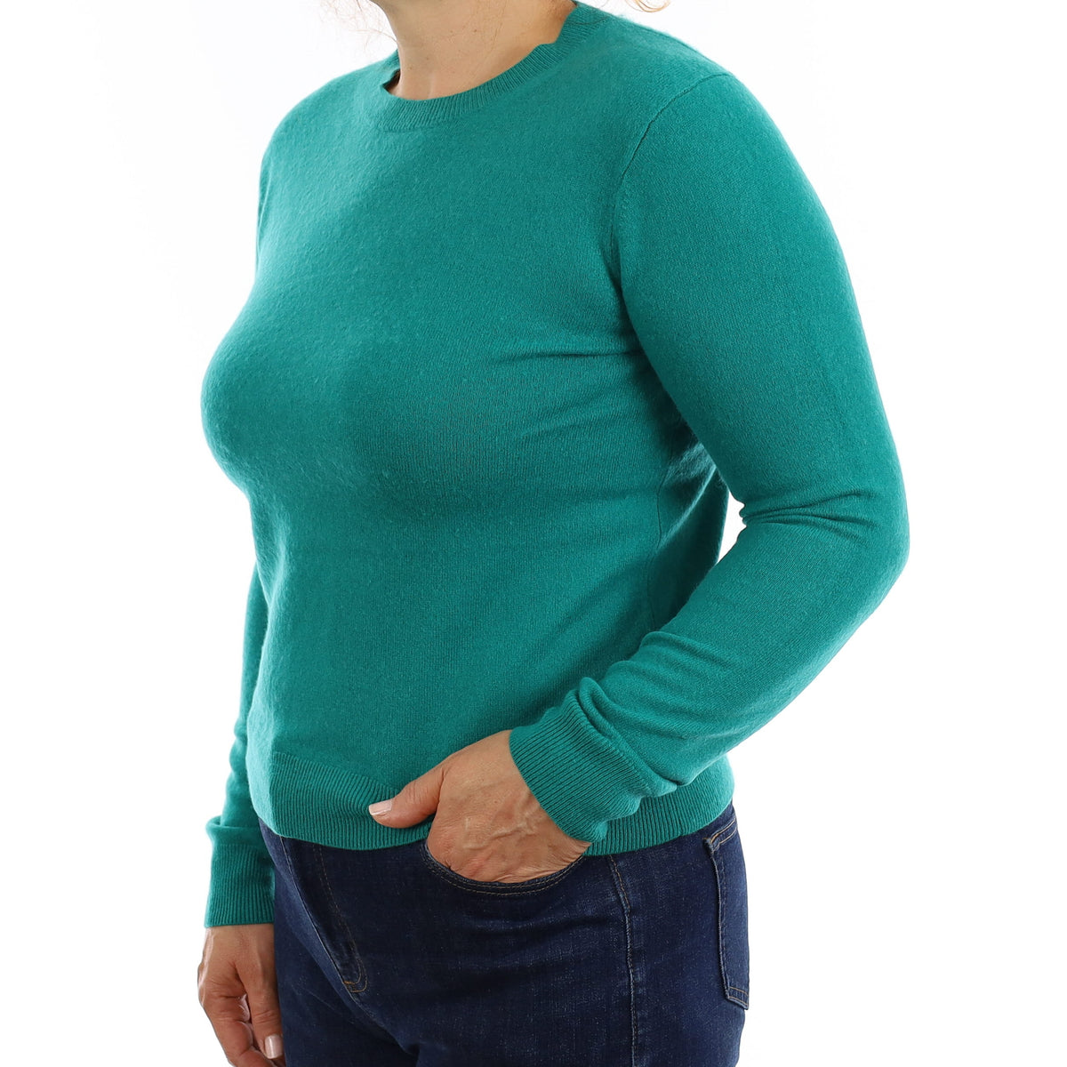 Peacock Green Cashmere Crew Neck Jumper Medium