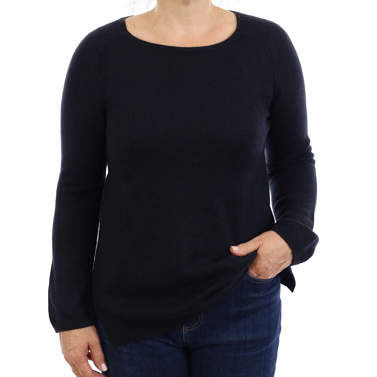 Black Heavy Knit Cashmere Crew Neck Jumper Medium