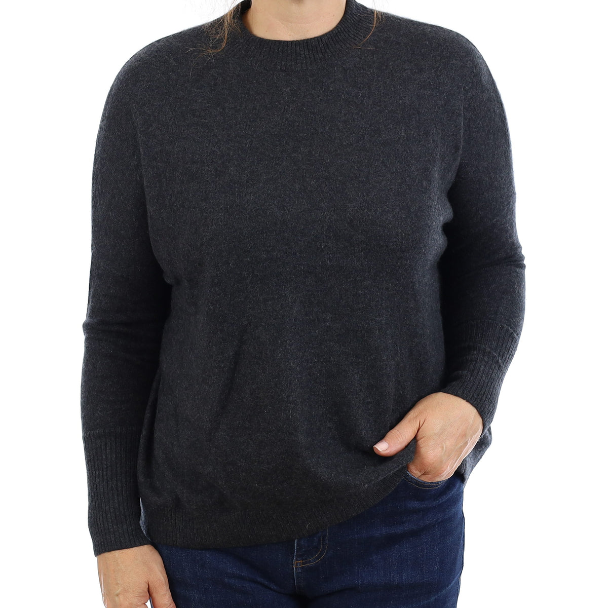 Charcoal Grey Cashmere Boxy Crew Neck Jumper Medium