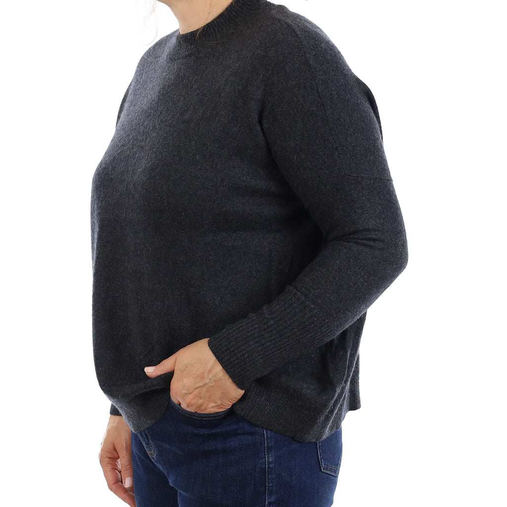 Charcoal Grey Cashmere Boxy Crew Neck Jumper Medium