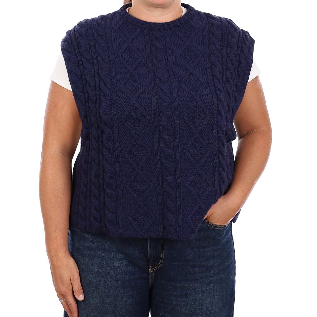 Brand New Scottish Navy Chunky Cable Cashmere Slouchy Tank Top Large