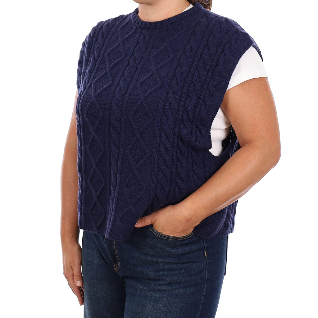 Brand New Scottish Navy Chunky Cable Cashmere Slouchy Tank Top Large