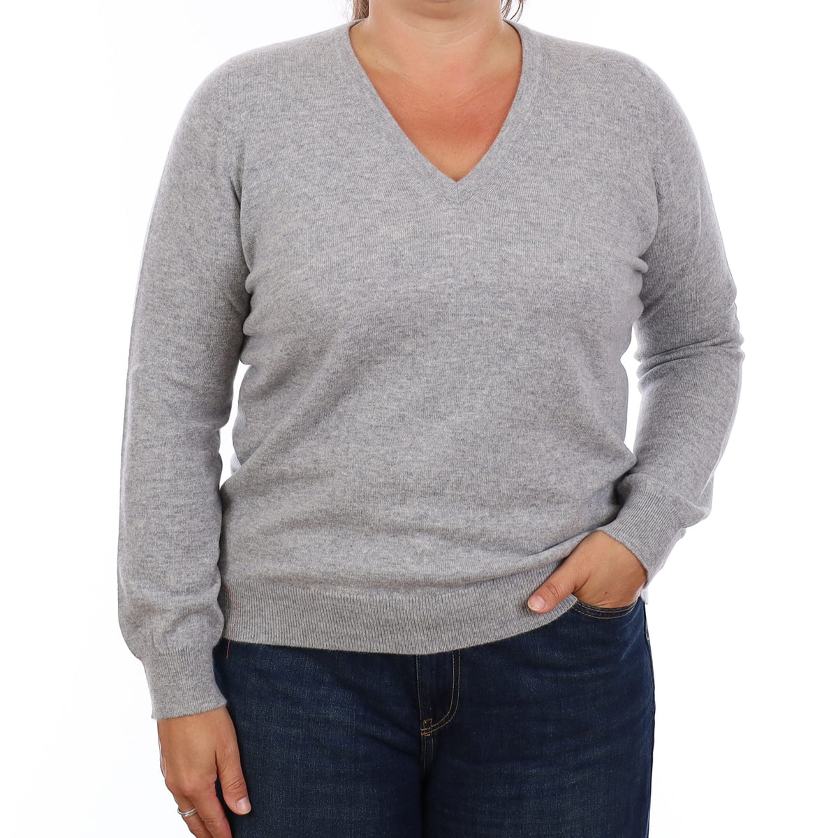 Brand New Scottish Smoke Grey Cashmere V Neck Jumper Large