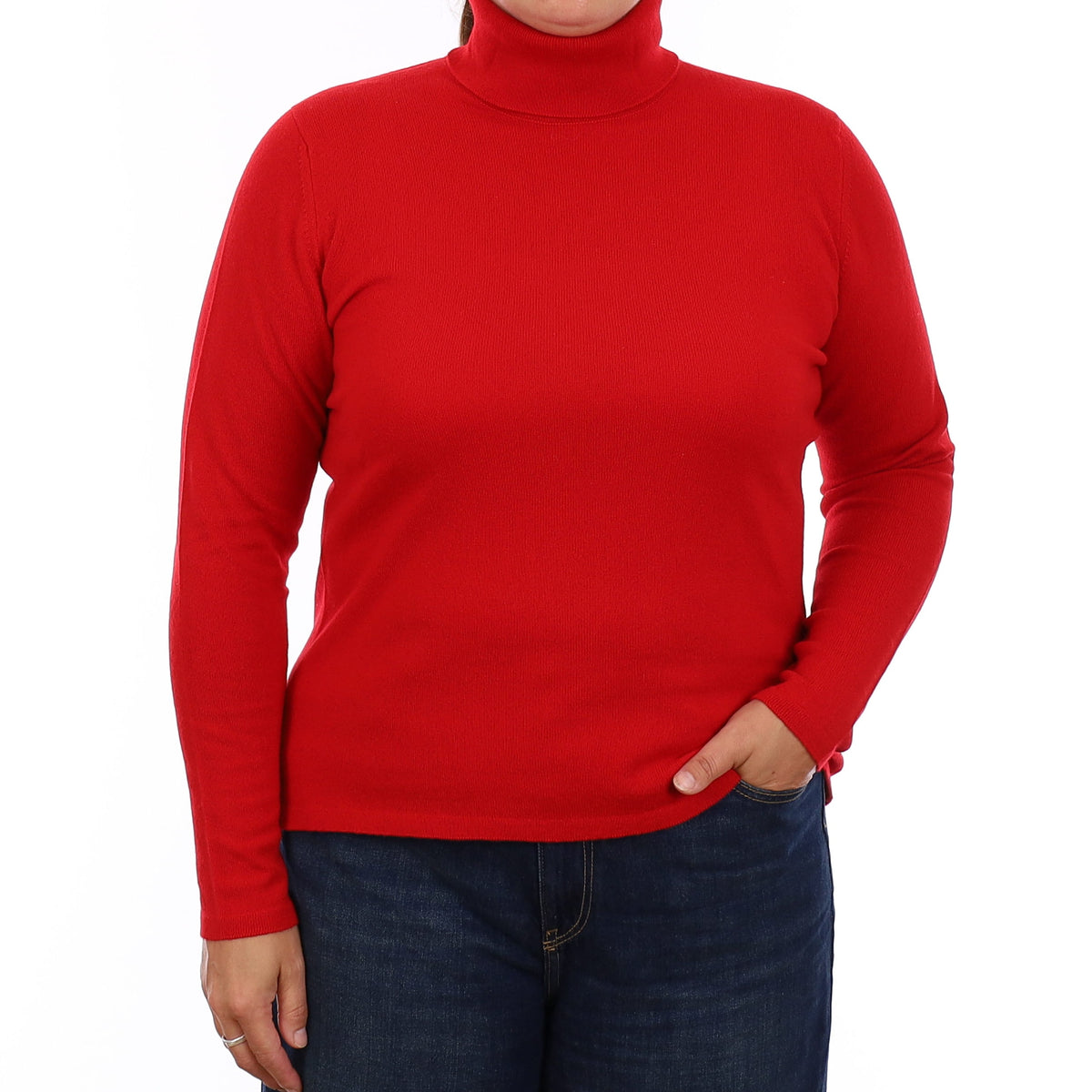 Brand New Scottish Scarlet Red Cashmere Polo Neck Jumper Large