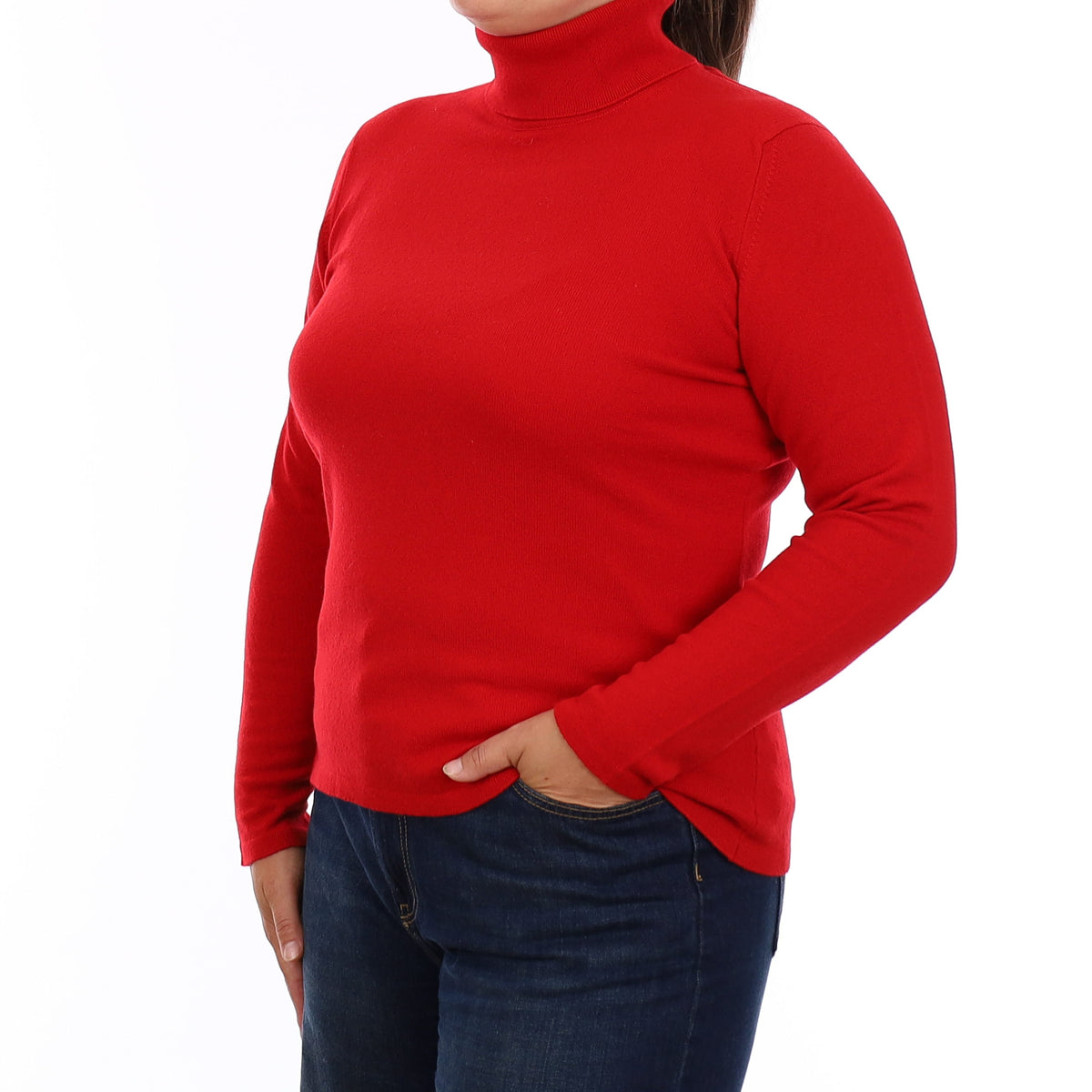 Brand New Scottish Scarlet Red Cashmere Polo Neck Jumper Large