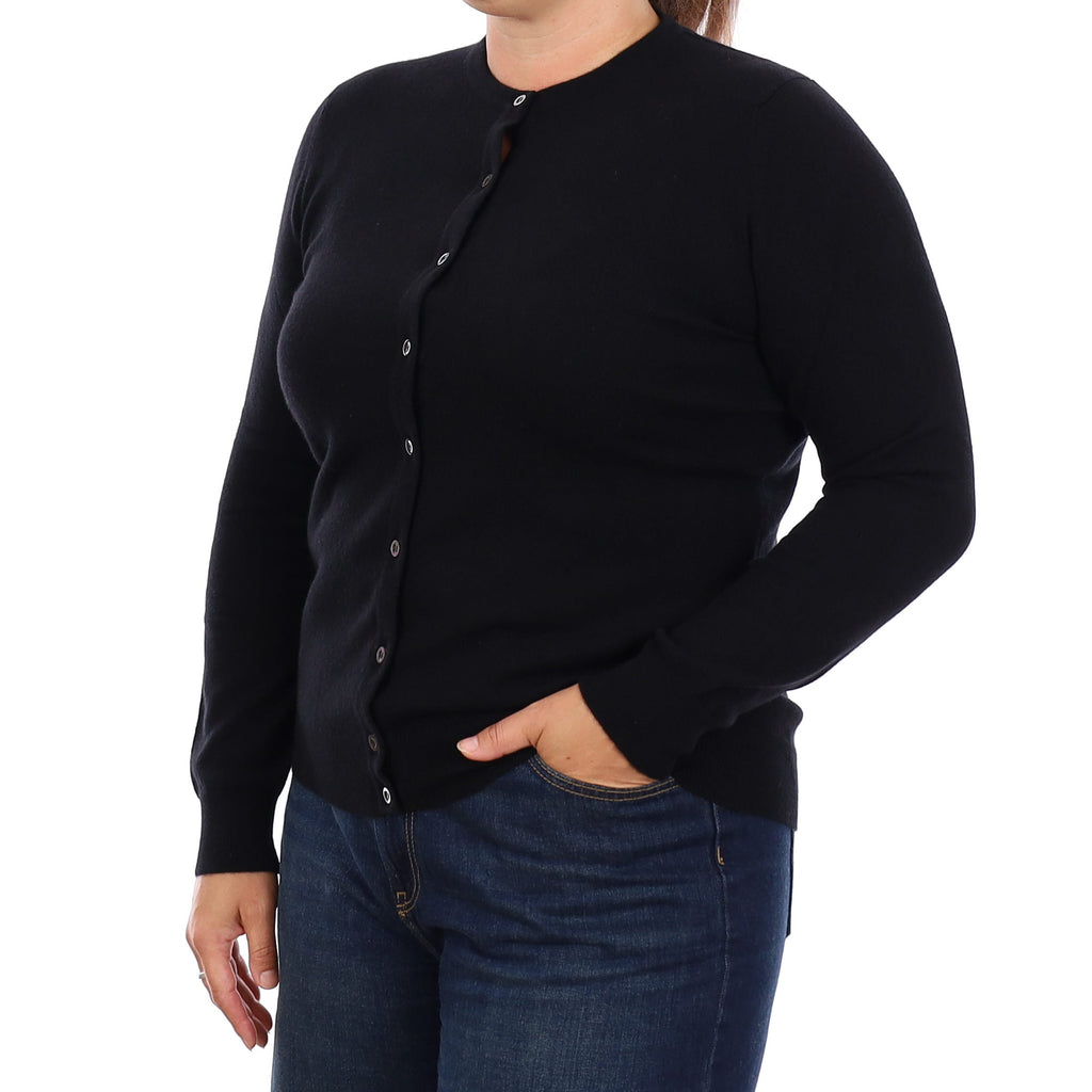 Brand New Scottish Black Cashmere Crew Neck Cardigan Large UK18