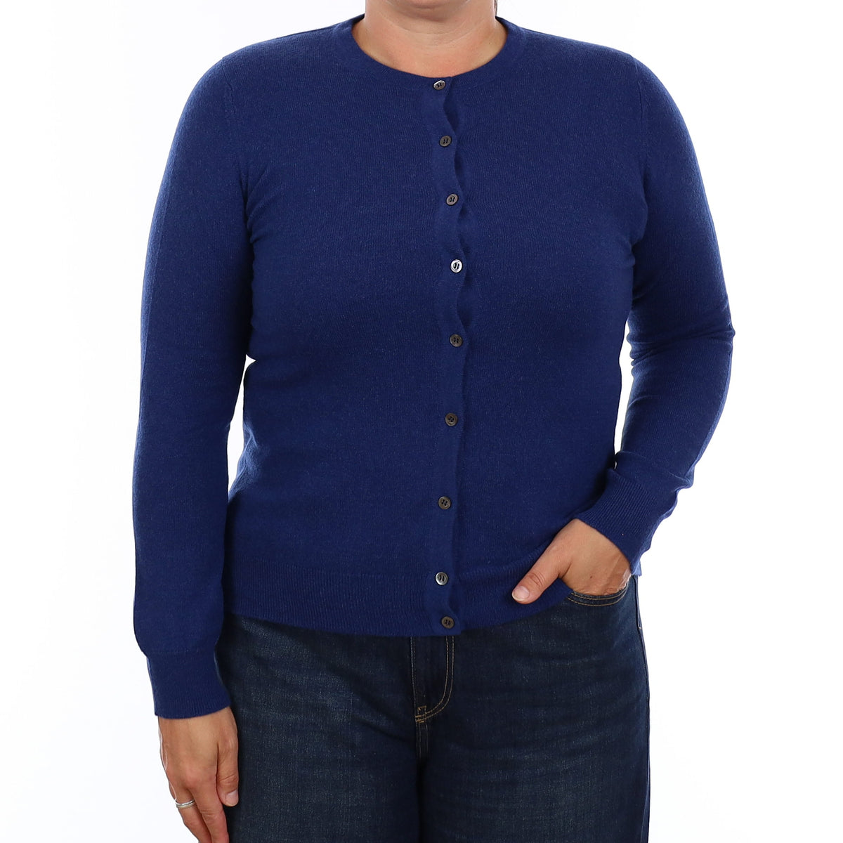 Brand New Scottish Admiral Blue Cashmere Crew Neck Cardigan Large UK16