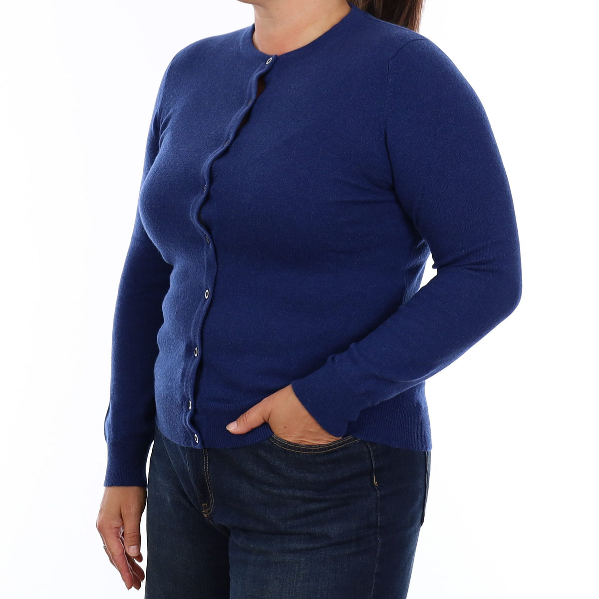 Brand New Scottish Admiral Blue Cashmere Crew Neck Cardigan Large UK16