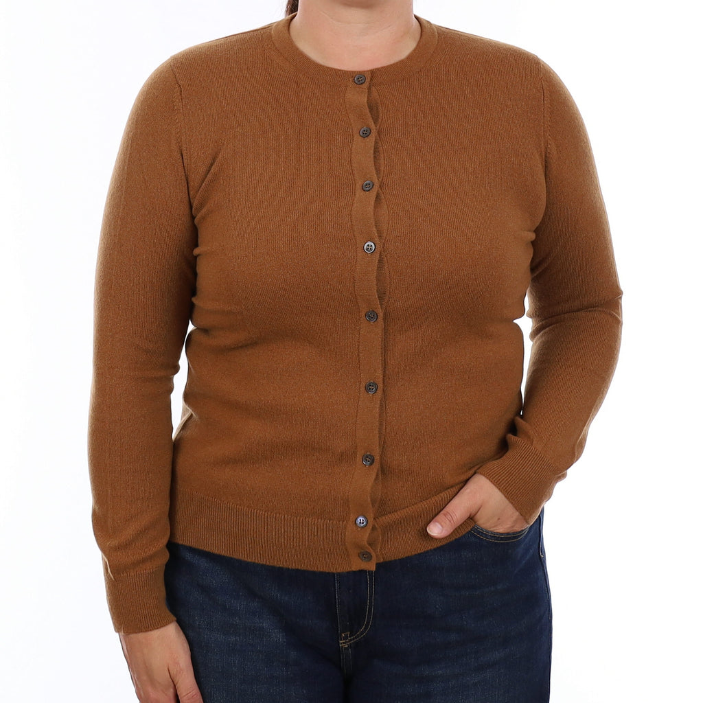Brand New Scottish Cinnamon Cashmere Crew Neck Cardigan Large UK16