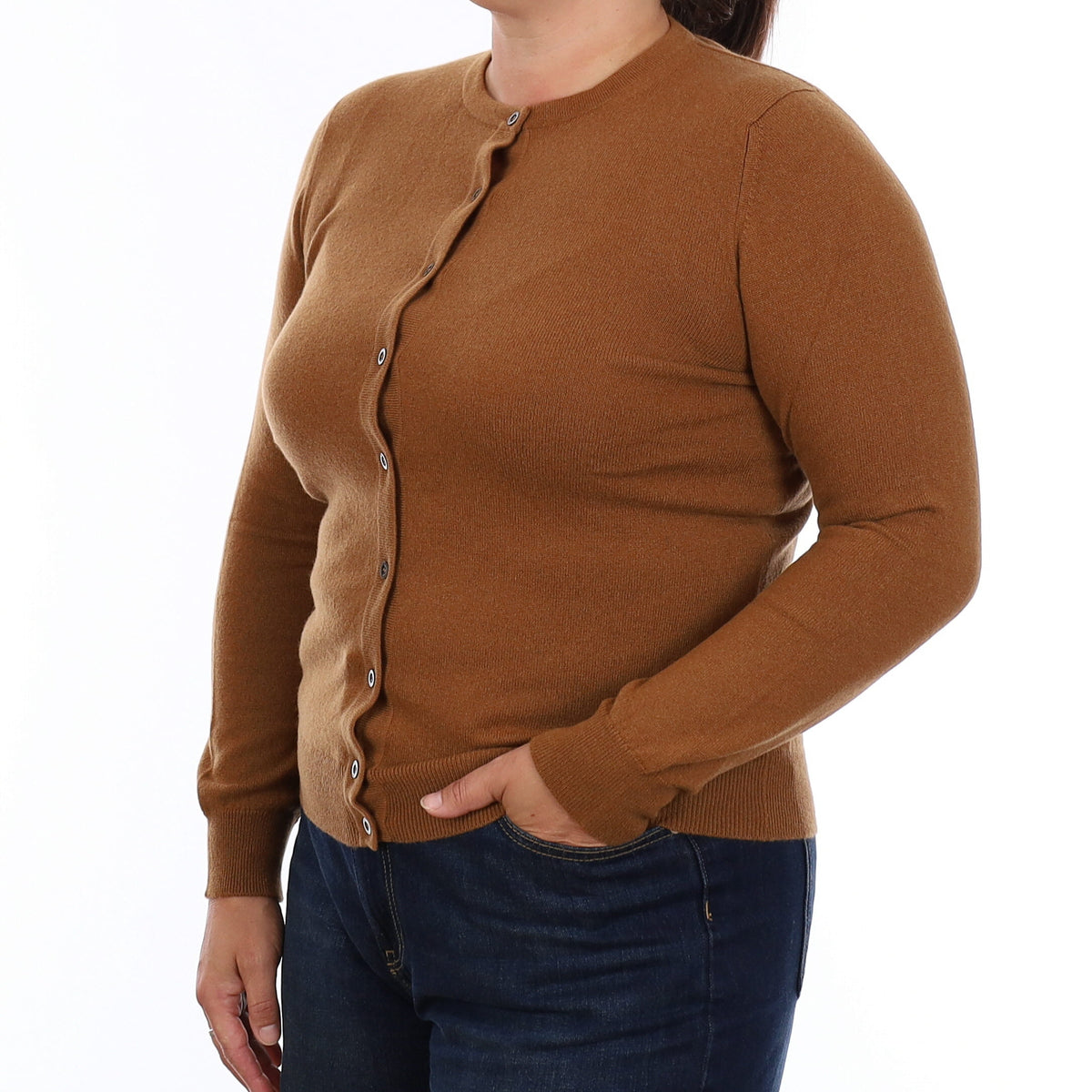 Brand New Scottish Cinnamon Cashmere Crew Neck Cardigan Large UK16