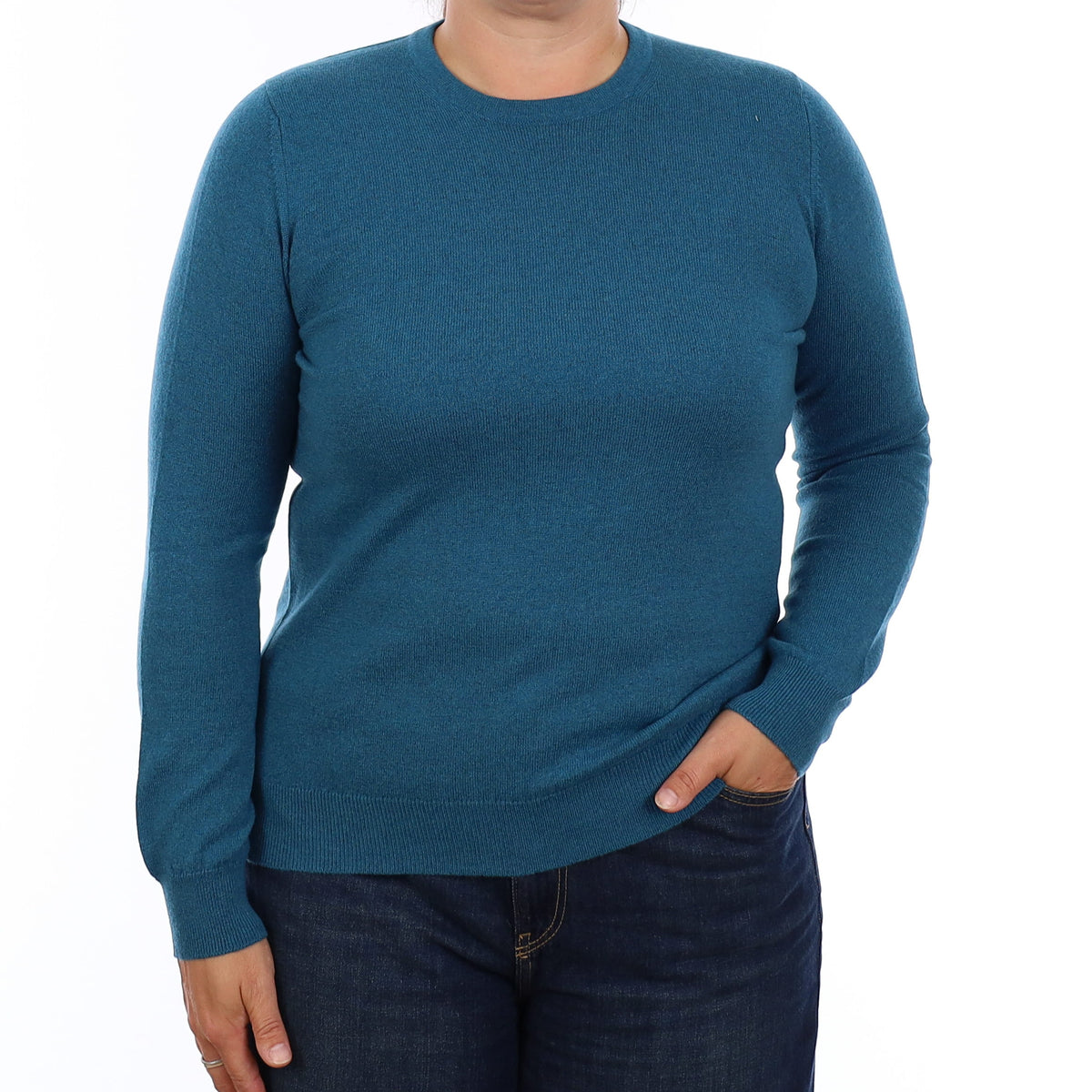 Brand New Scottish Lagoon Blue Cashmere Crew Neck Jumper Large
