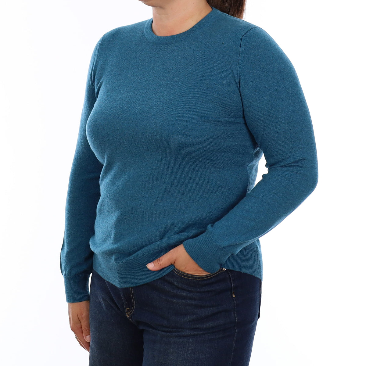 Brand New Scottish Lagoon Blue Cashmere Crew Neck Jumper Large