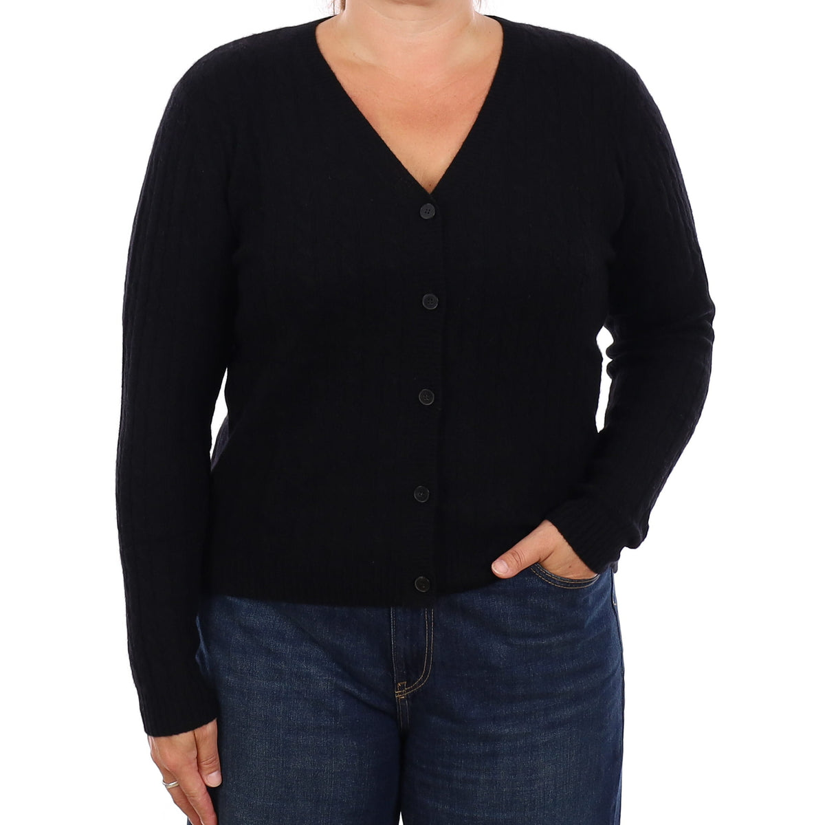 Brand New Black Cable V Neck Cashmere Cardigan Large