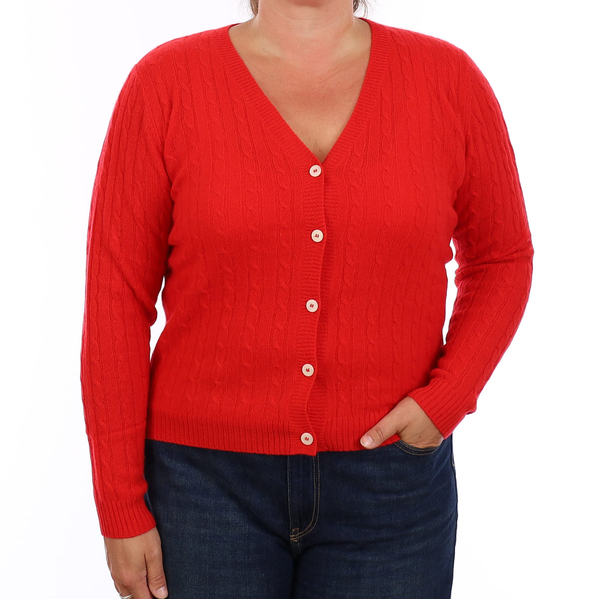 Brand New Spanish Red Cashmere V Neck Cardigan Large