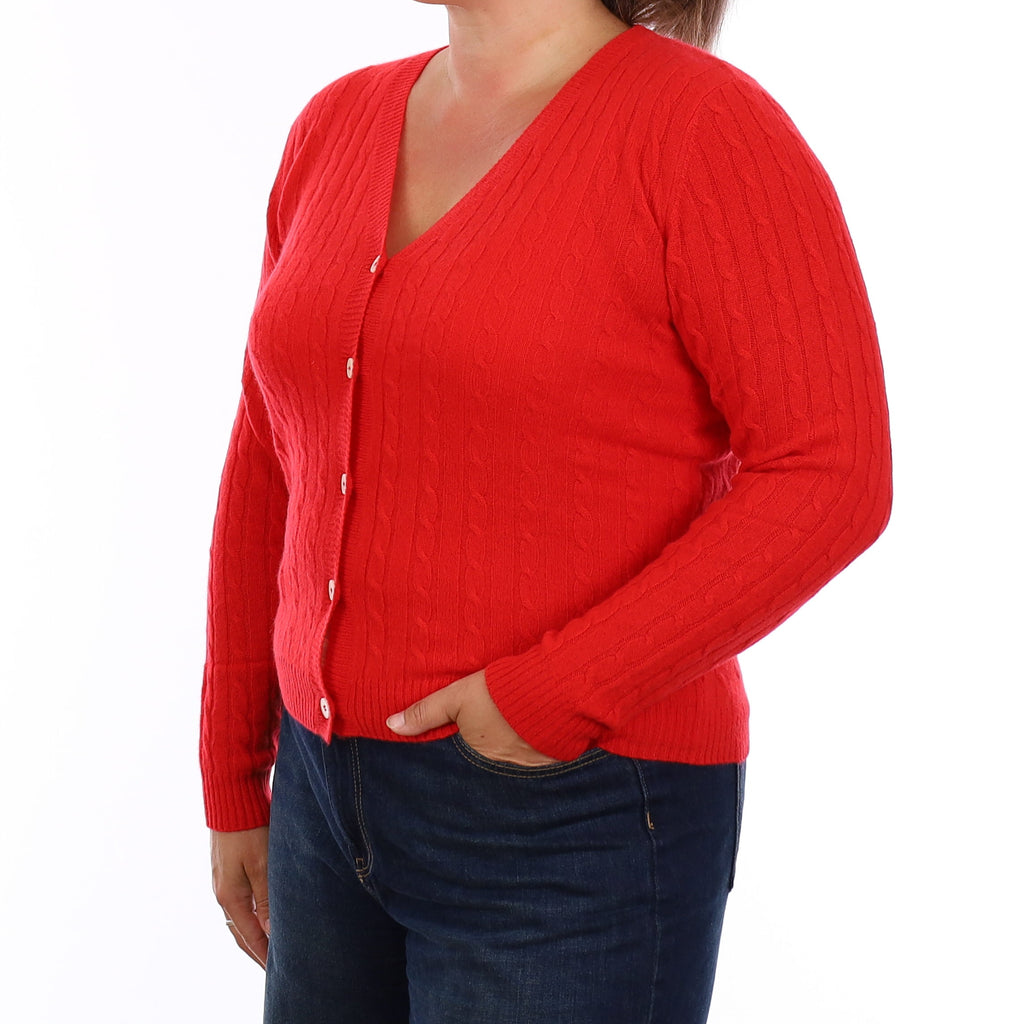 Brand New Spanish Red Cashmere V Neck Cardigan Large