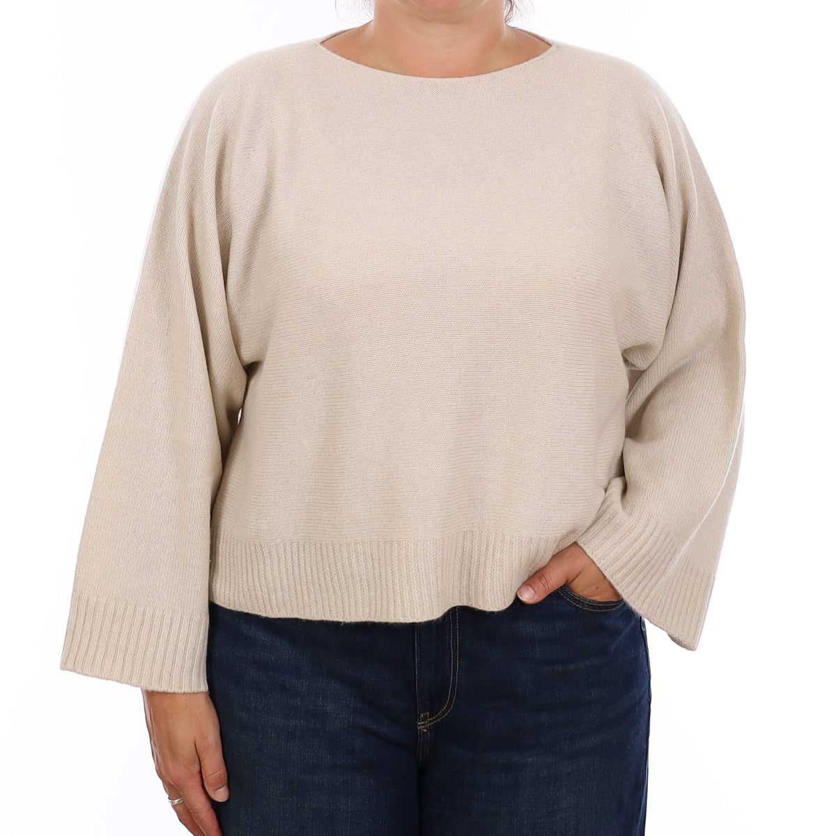 The Row Almond Beige Batwing Cashmere Slash Neck Jumper Large
