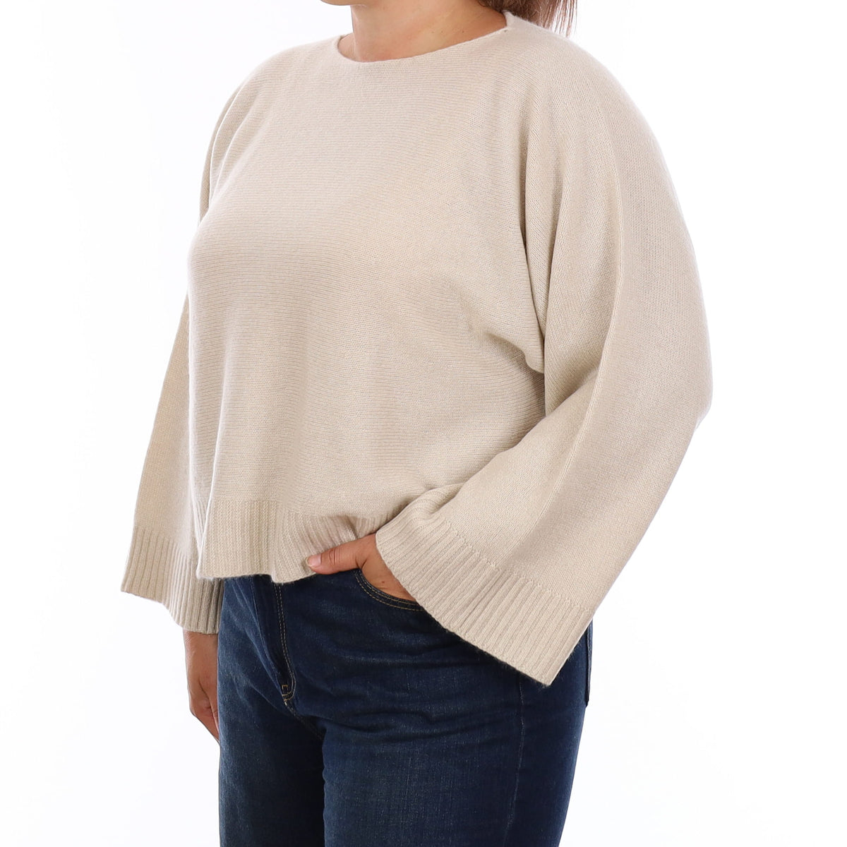 The Row Almond Beige Batwing Cashmere Slash Neck Jumper Large