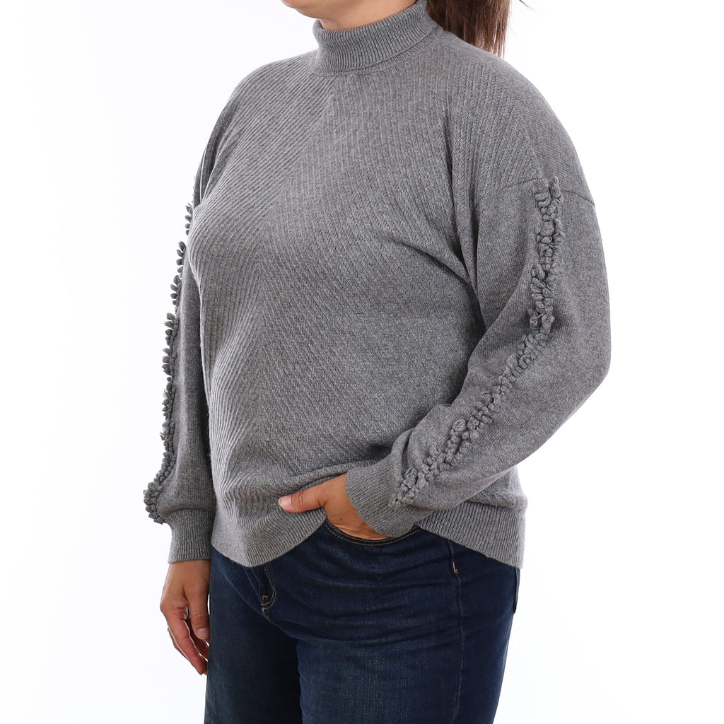 Barrie Ash Grey Textured Cashmere Polo Neck Jumper Large