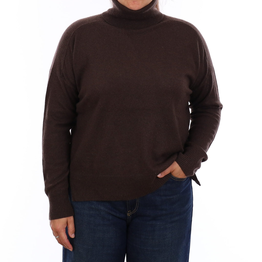 Whistles Chocolate Brown Cashmere Polo neck Jumper Large