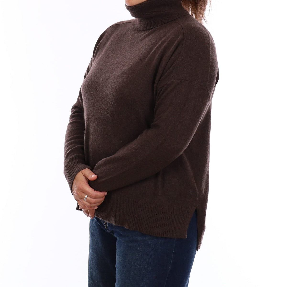 Whistles Chocolate Brown Cashmere Polo neck Jumper Large