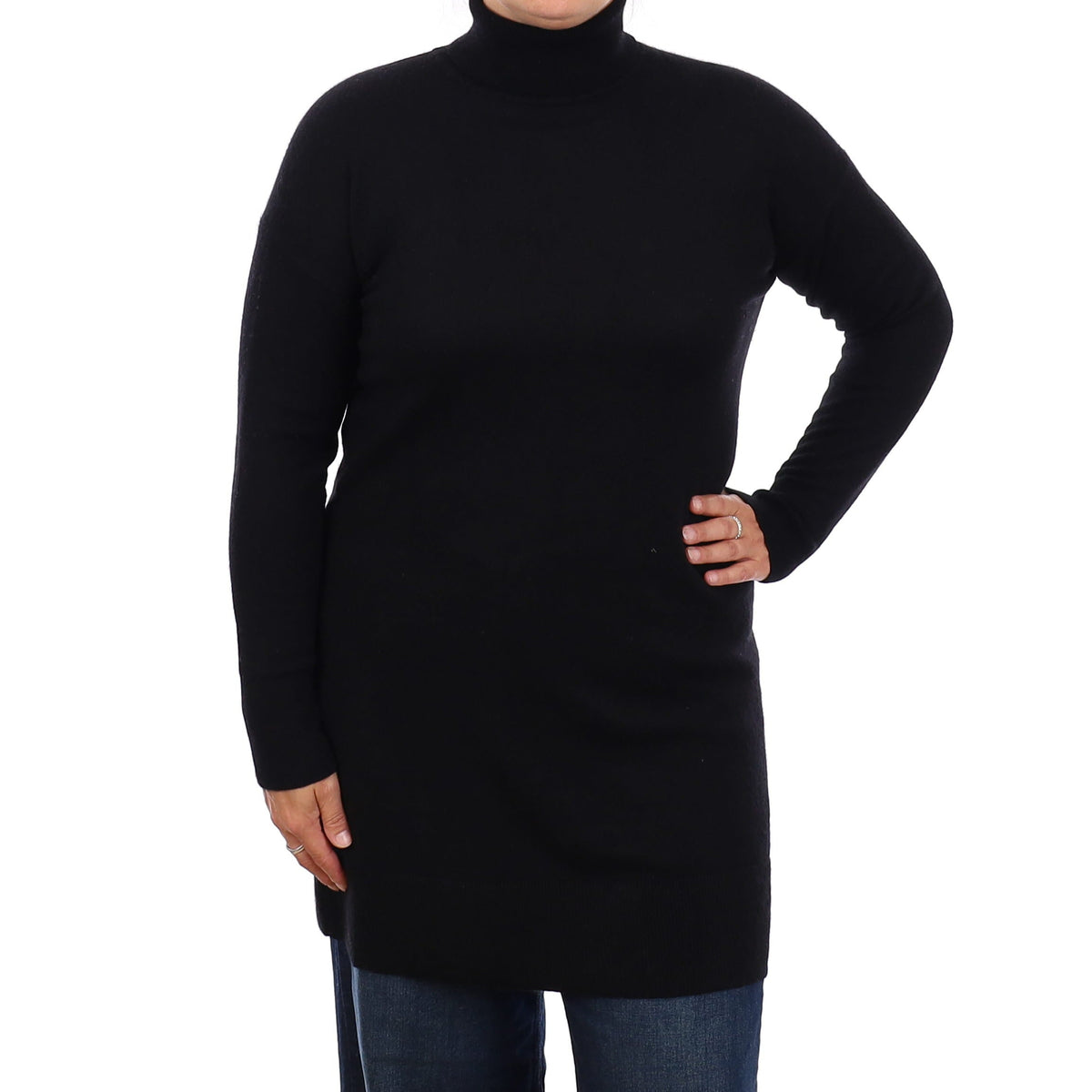 Everlane Black Cashmere Longline Polo Neck Jumper Large
