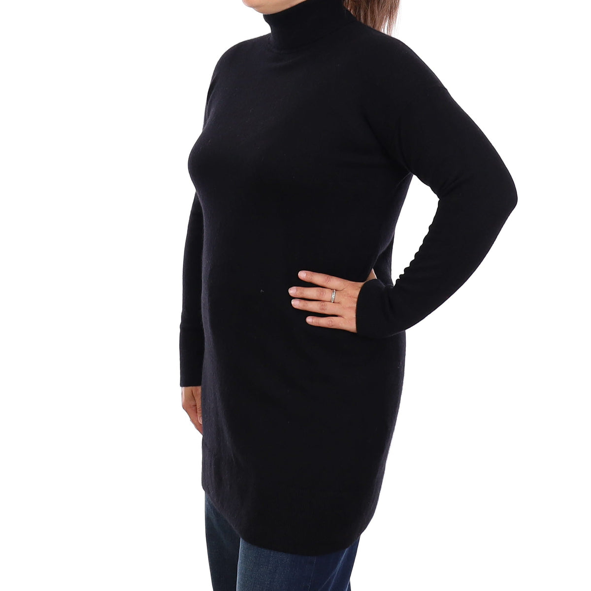Everlane Black Cashmere Longline Polo Neck Jumper Large