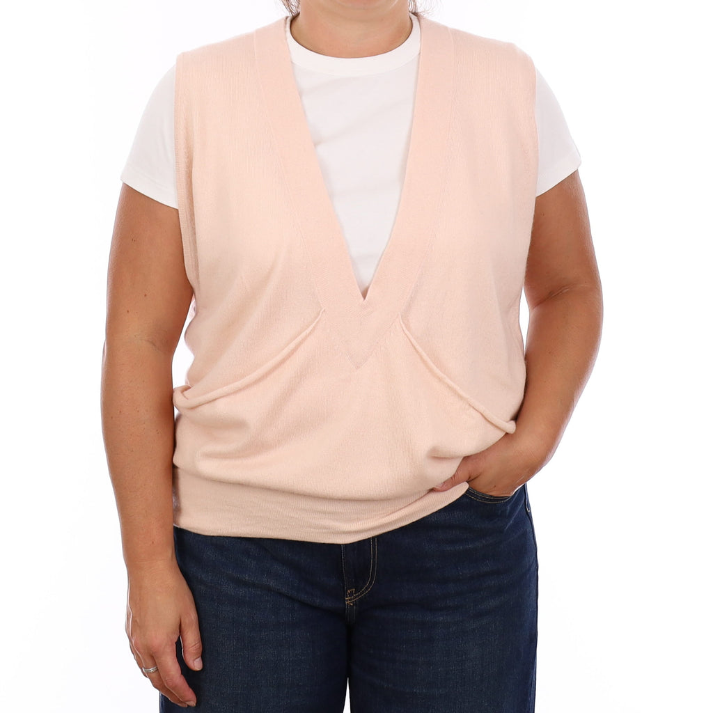 Shell Pink Cashmere Low V Neck Tank Top Large