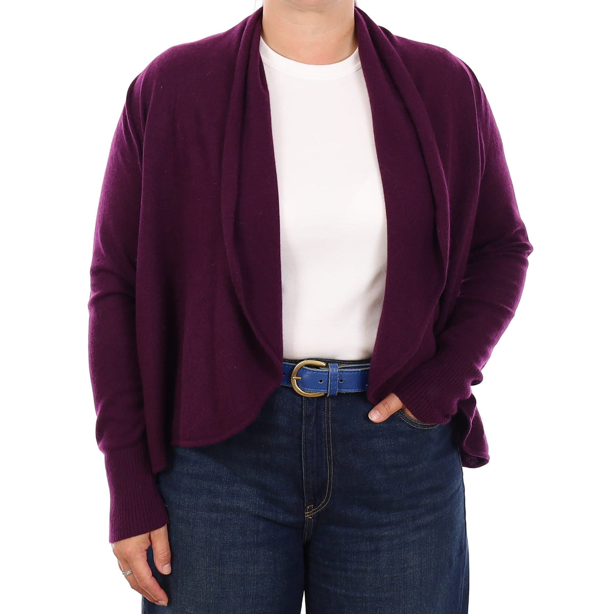 Damson Purple Cashmere Waterfall Cardigan Large