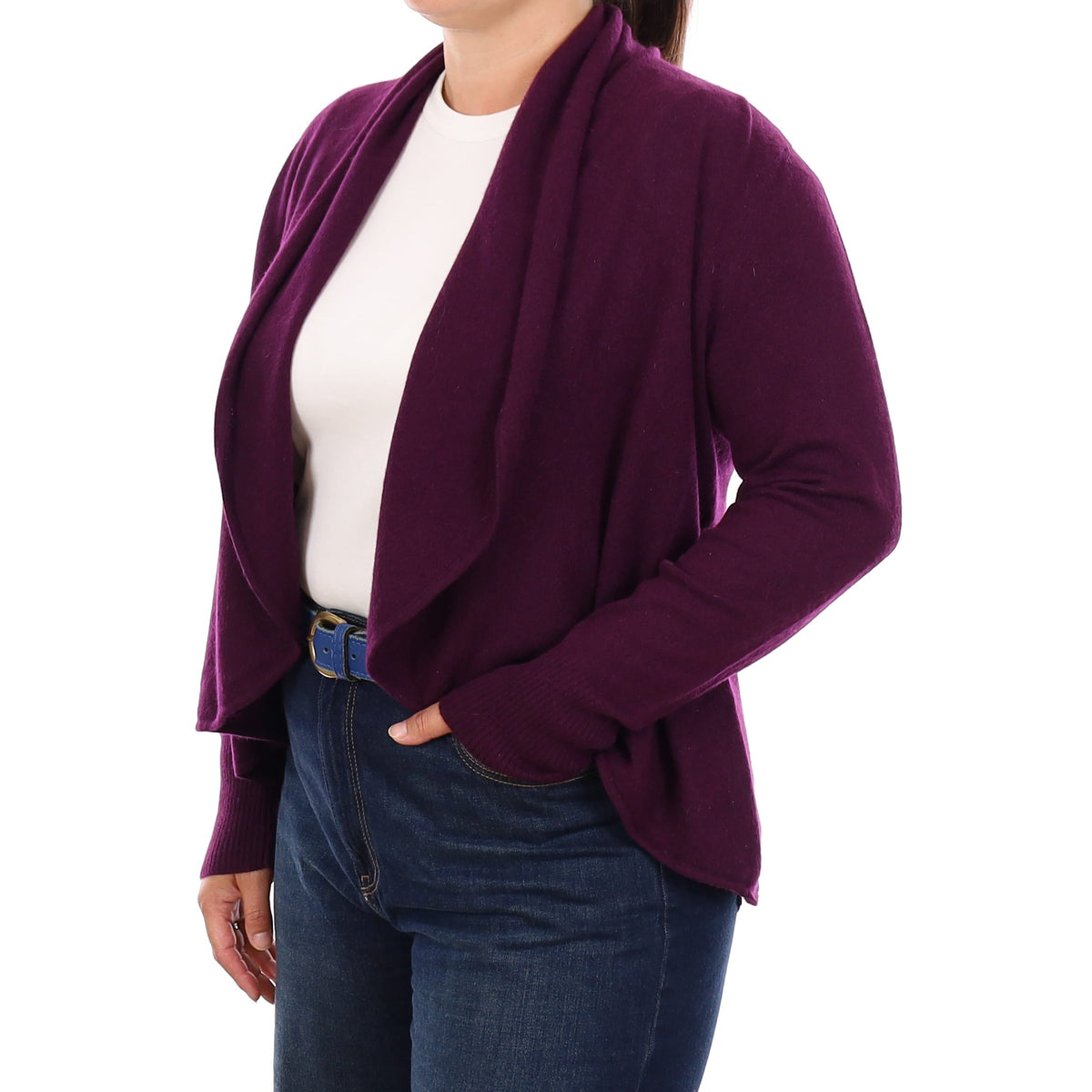 Damson Purple Cashmere Waterfall Cardigan Large