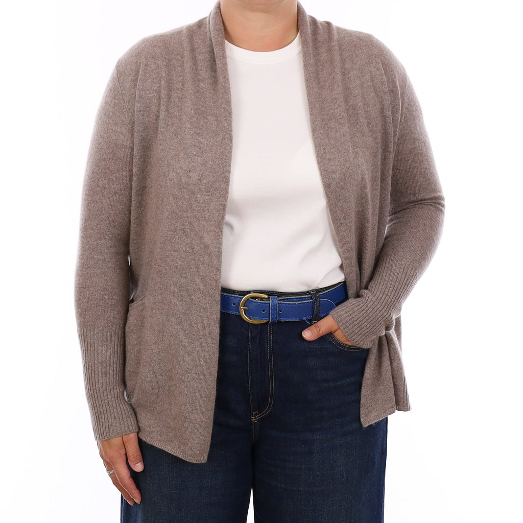 Mink Brown Cashmere Edge to Edge Cardigan With Pockets Large