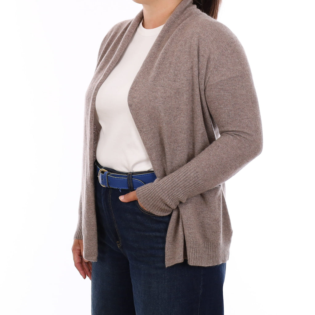 Mink Brown Cashmere Edge to Edge Cardigan With Pockets Large