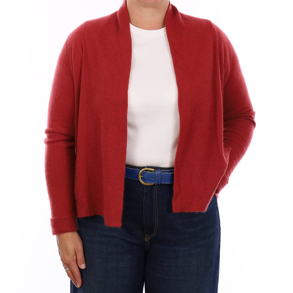 Brick Red Cashmere Edge to Edge Cardigan With Pockets Large