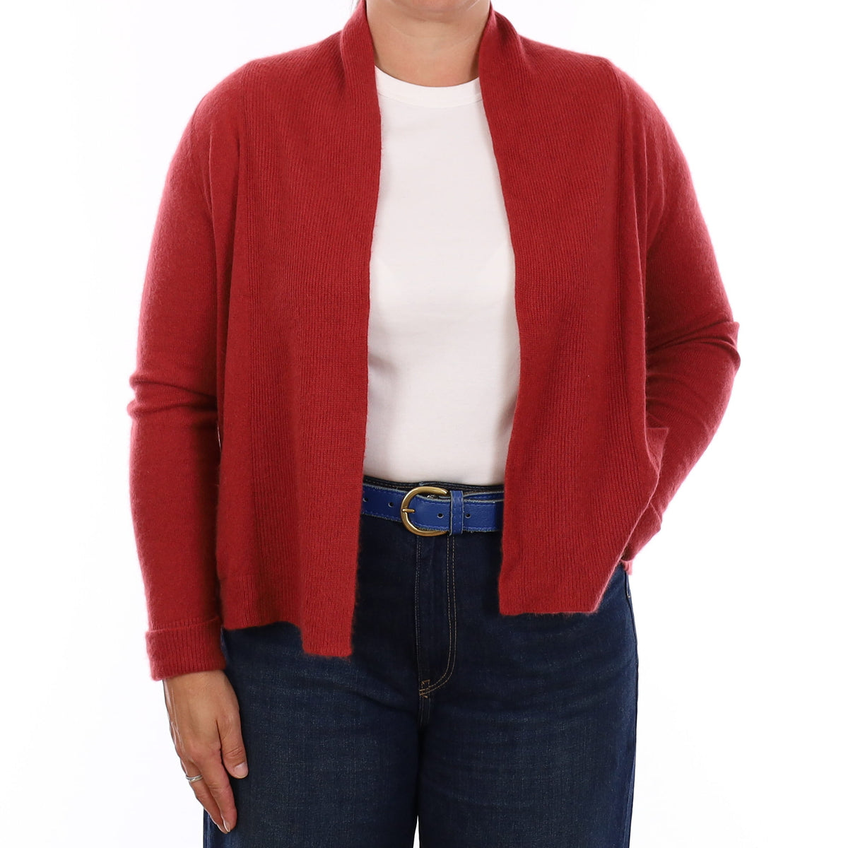 Brick Red Cashmere Edge to Edge Cardigan With Pockets Large