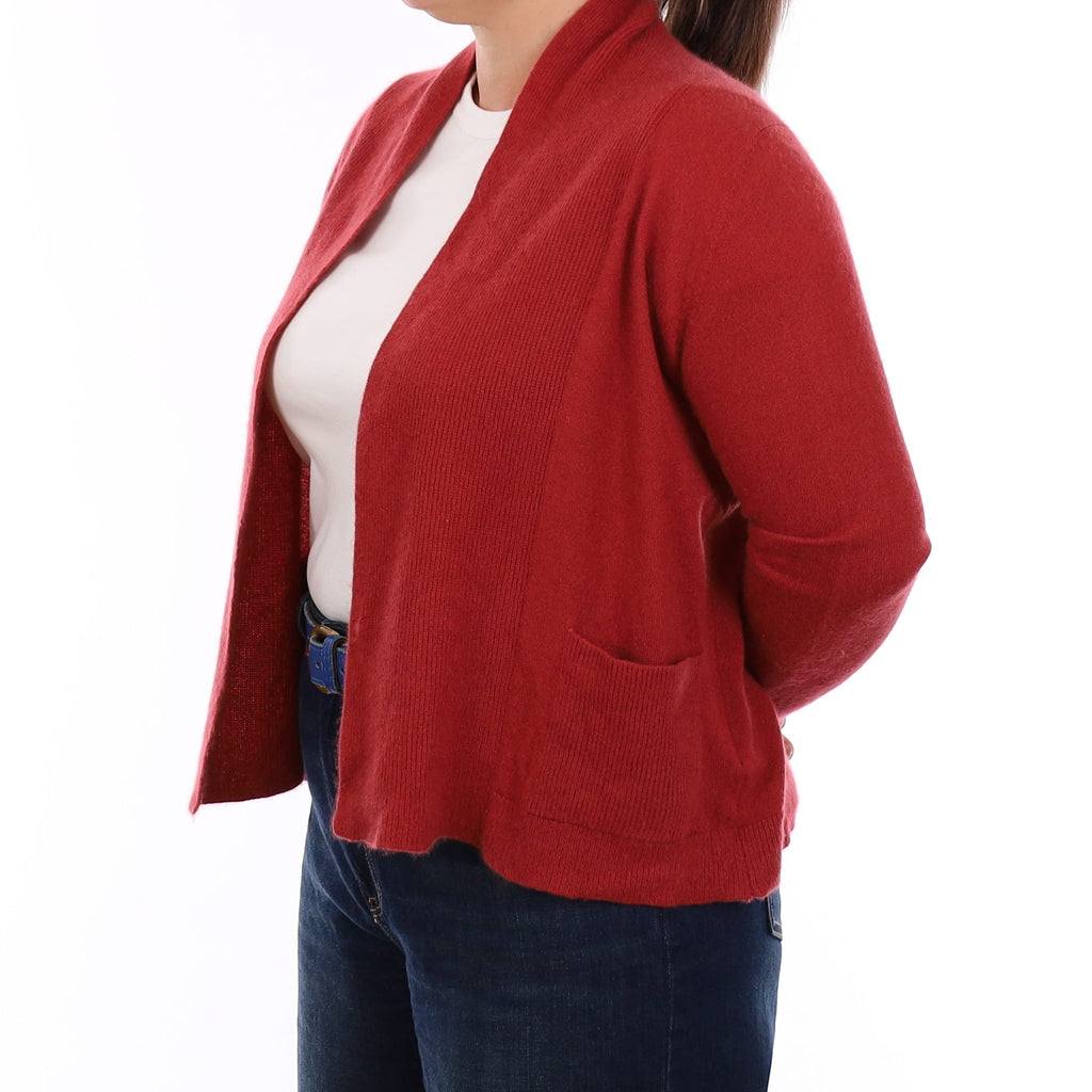 Brick Red Cashmere Edge to Edge Cardigan With Pockets Large