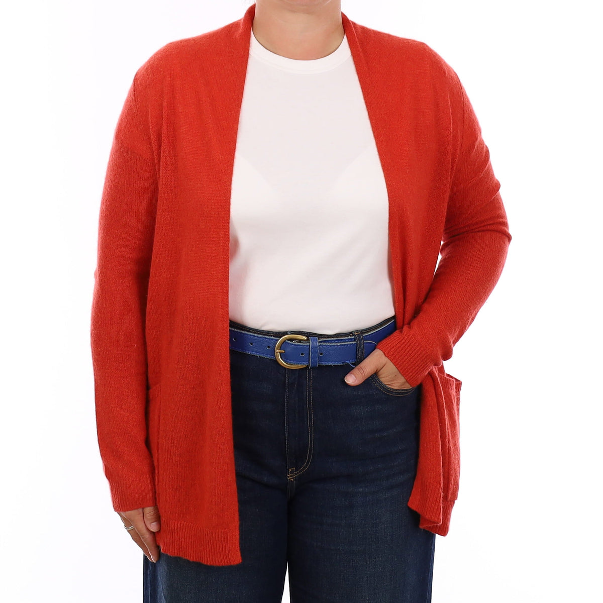 Flame Orange Cashmere Edge to Edge Cardigan Large