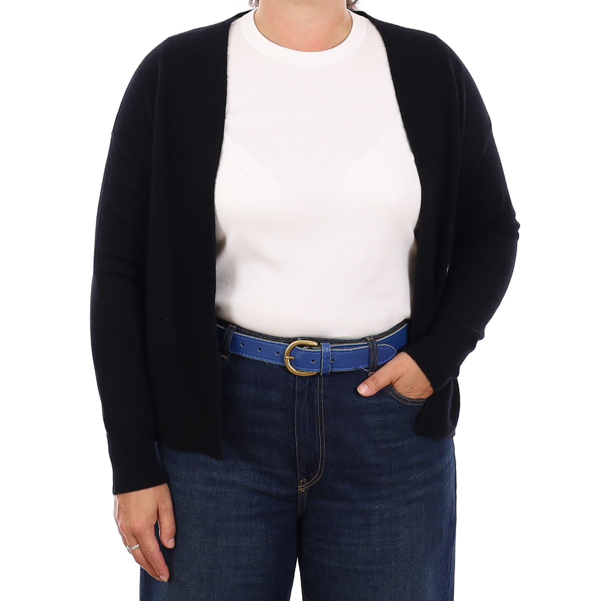 Black Cashmere Edge to Edge Cashmere Cardigan Large