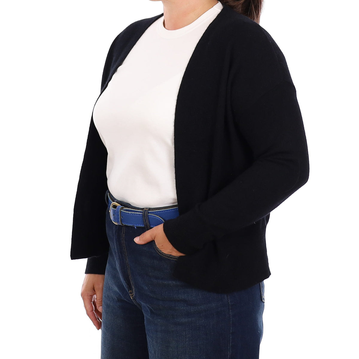 Black Cashmere Edge to Edge Cashmere Cardigan Large