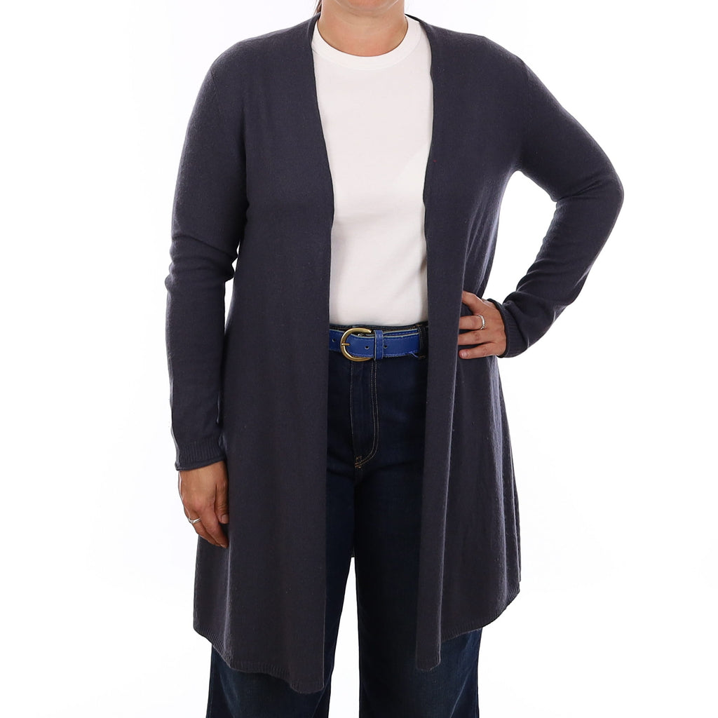 Slate Blue Cashmere Long Line Edge to Edge Cardigan Large
