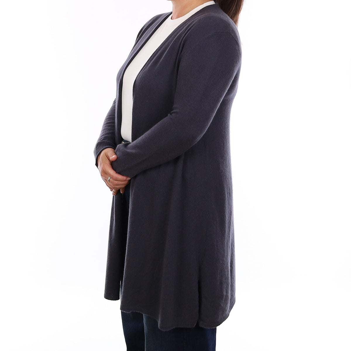 Slate Blue Cashmere Long Line Edge to Edge Cardigan Large
