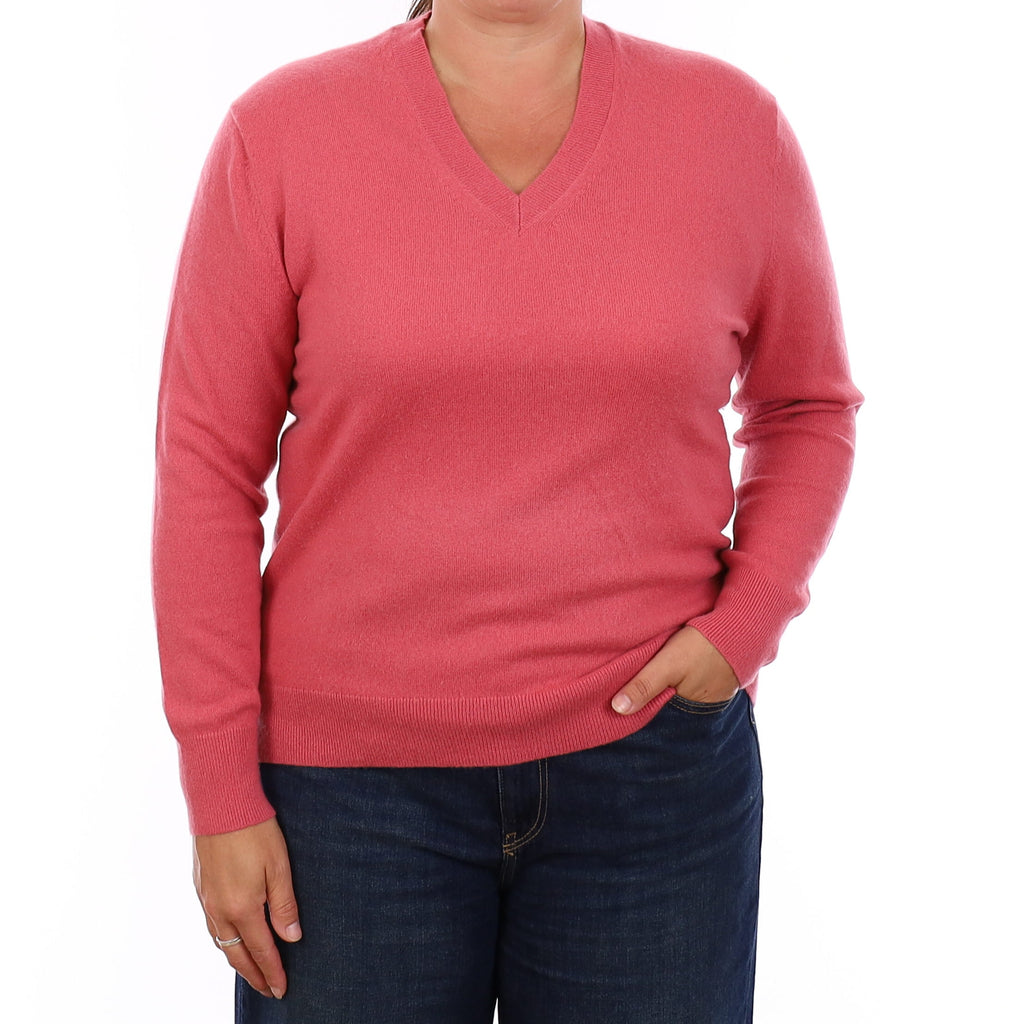 Blush Pink Cashmere V Neck Jumper Large