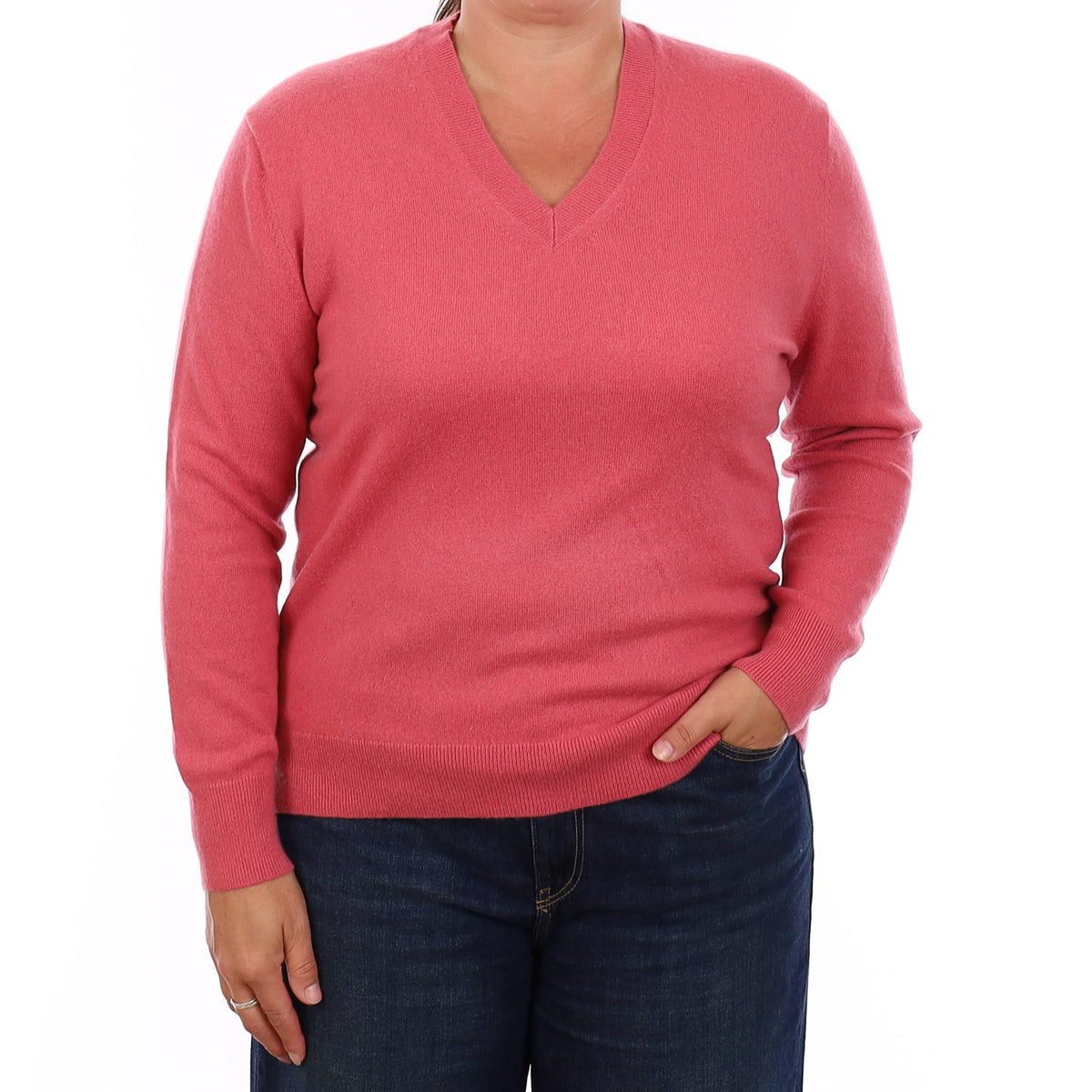 Blush Pink Cashmere V Neck Jumper Large